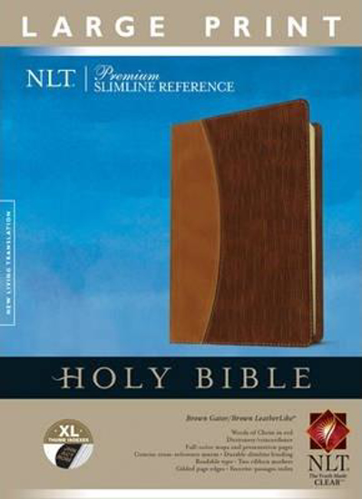 Picture of NLT Bible Reference Slimline Premium Large Print Leatherlike Brown Gator Brown