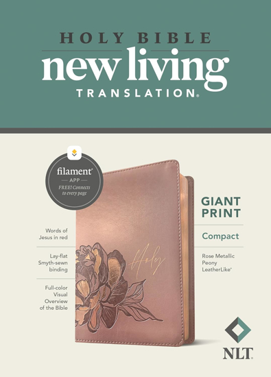 Picture of NLT Compact Giant Print Bible, Filament-Enabled (LeatherLike, Rose Metallic Peony, Red Letter)