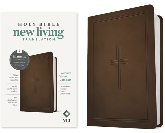 Picture of NLT Premium Value Compact Bible, Filament-Enabled Edition (LeatherLike, Dark Brown Framed Cross)