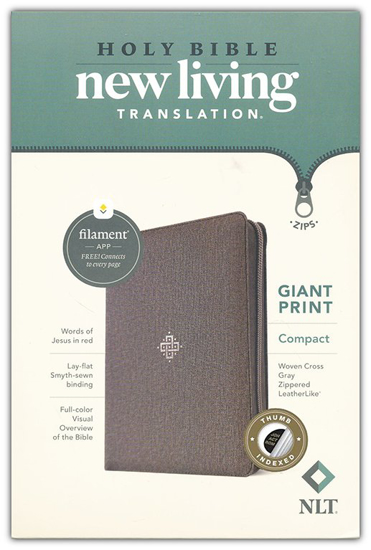 Picture of NLT Compact Bible, Filament-Enabled Edition, Giant Print--soft leather-look, woven cross gray (indexed) with zipper