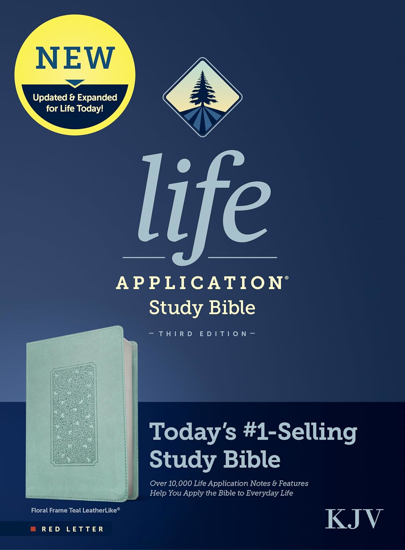 Picture of KJV Life Application Study Bible, Third Edition (LeatherLike, Floral Frame Teal, Red Letter)