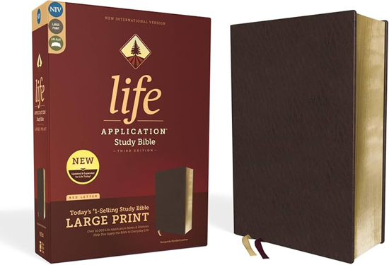 Picture of NIV Life Application Study Bible Third Edition Large Print Burgundy Bonded Leather (Red Letter Edition)